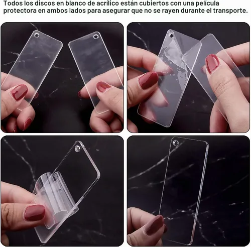 Vista 5 de Duufin Juego de llaveros rectangulares de acrílico con llaveros y borlas, Plateado, Cadena