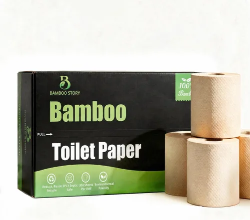 Vista 13 de Bamboo Story, Papel higiénico de bambú sin blanquear, 12 rollos, 3 capas y 300 hojas de papel higiénico de bambú, certificado FSC, biodegradable