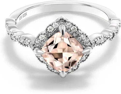 Vista 47 de Gem Stone King Anillo de compromiso solitario de moissanita blanca con piedra natal de corte cojín de 0.276 in para mujer, plata de ley 925
