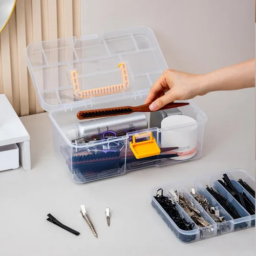 Vista 6 de Vidifor Caja de Almacenamiento Portátil de Plástico Transparente con Asa con Divisores Ajustables Organizador de Suministros de Arte Caja Utilitaria