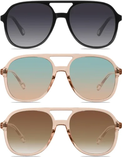 Vista 15 de YDAOWKN Retro Aviator Sunglasses for Womens Mens 70s Double Bridge Sunnies 2 Tintes Negro/Gris+Negro/Amarillo