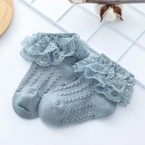 Vista 5 de Calcetines de princesa para recién nacidos, con volantes de encaje, para niñas pequeñas
