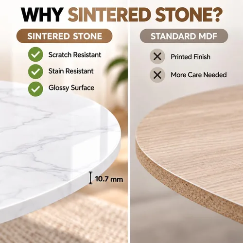 Vista 4 de Wisfor Mesa de centro de mármol para sofá de mesa: mesa central redonda de piedra sinterizada blanca de 2 niveles con Fram negro para sala de estar