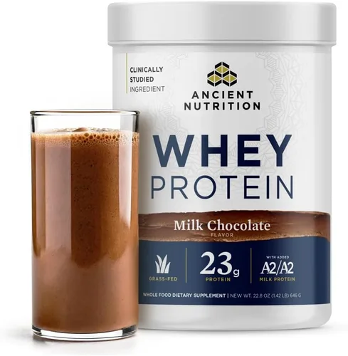 Vista 9 de Ancient Nutrition Proteína de suero alimentada con pasto, Chocolate Maní, 23g de proteína, 18 porciones, Péptidos hidrolizados de colágeno, Proteína