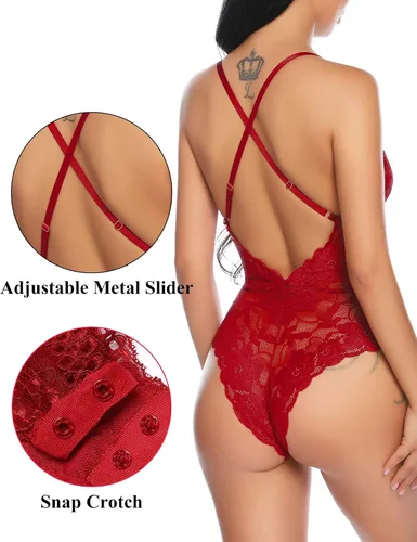 Vista 2 de Genhoo - Body de encaje sexy para mujer de una pieza
