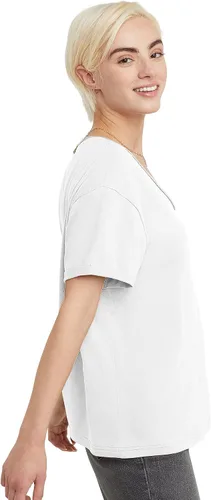 Vista 2 de Hanes Camiseta de manga corta con cuello en V para mujer con borde crudo, 100% algodón