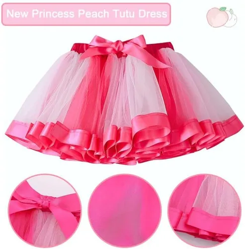 Vista 3 de ADREIT Conjunto de disfraz de princesa melocotón para niñas, vestido de tutú de princesa melocotón con accesorios para cosplay, fiesta de Halloween