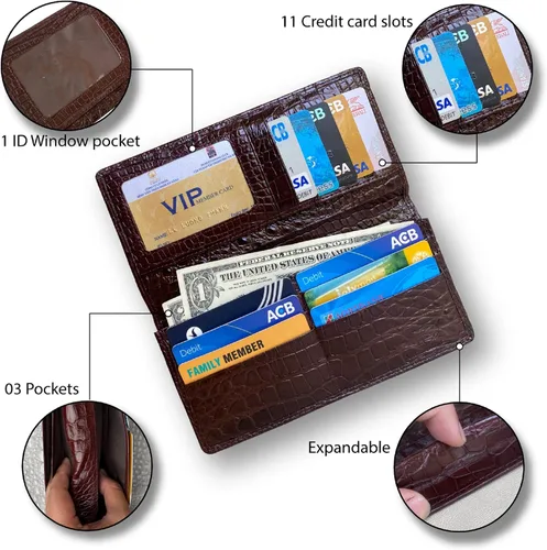 Vista 2 de Cartera hecha a mano de cocodrilo cocodrilo para el vientre de cuero Cartera de cuero genuino con bloqueo RFID hecha por artesanos vietnamitas