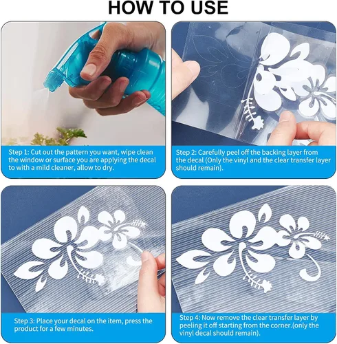 Vista 3 de GORGECRAFT 2 estilos 4 hojas de pegatinas de flores de hibisco para auto, pegatinas hawaianas reflectantes en blanco, pegatinas de parachoques