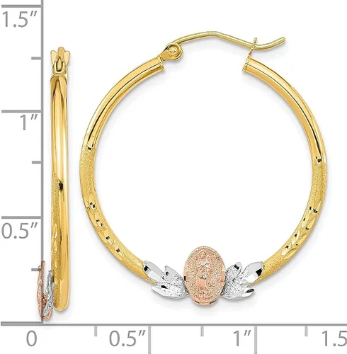 Vista 4 de Juego de aretes de aro de guadalupe de oro blanco y amarillo de 14 quilates tricolor joyería fina redonda religiosa para mujeres regalos para ella