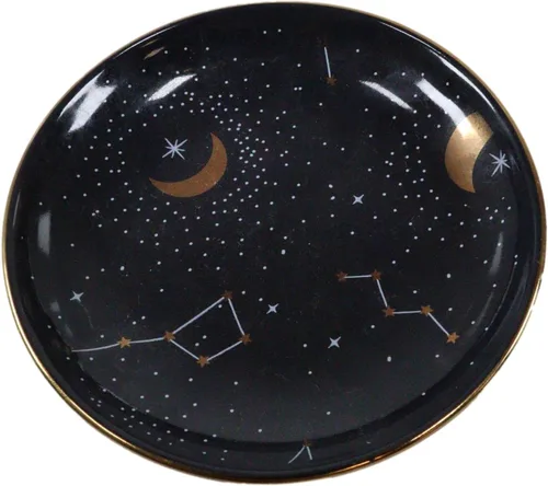 Vista 9 de Ebros Gift Wicca Símbolos Sagrados Estrella Púrpura Astrología Constelación Zodiaco Horóscopo Luna y Estrellas Albaratija Redonda Joya Plato