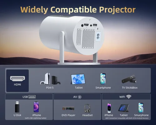 Vista 7 de Proyector inteligente con WiFi y Bluetooth [320ANSI/Google Store/Control de voz] con más de 10,000 aplicaciones, Pericat 4K UHD Proyector de cine