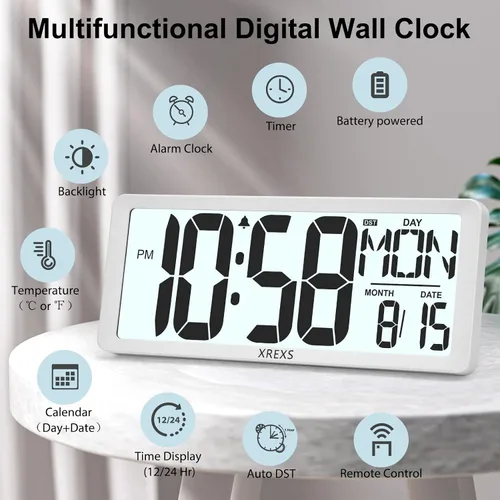 Vista 4 de XREXS Reloj de pared digital de 14.17" con retroiluminación