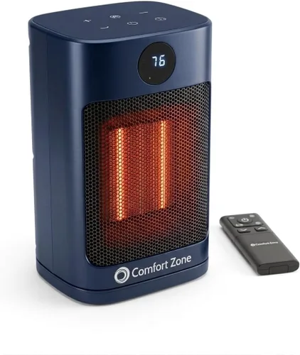 Vista 12 de Comfort Zone Calentador oscilante de escritorio de 1500 W, calentador de espacio de cerámica portátil con control remoto, termostato digital
