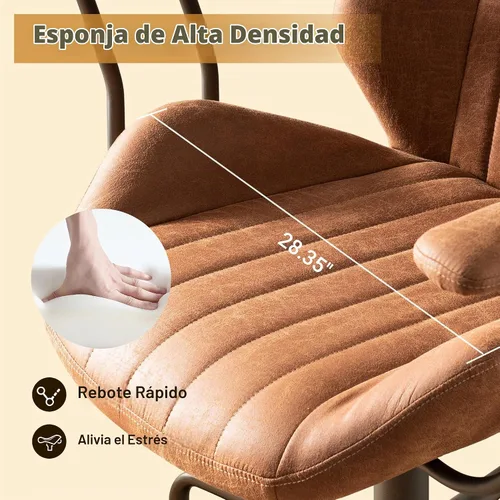 Vista 6 de Silla ergonómica de oficina giratoria de gamuza para oficina en casa, color Marrón claro