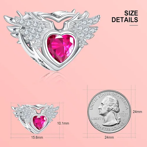Vista 3 de NINGAN Birthstone Charms for Charms Bracelet, Angel Wings 925 Sterling Silver Love Heart Bead Pendant Birthday Christmas Jewelry Gift for Women