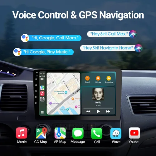 Vista 3 de Haudio Estéreo de coche de 9" con doble DIN - Radio de coche inalámbrico compatible con Apple CarPlay y Android Auto, radio de coche con pantalla
