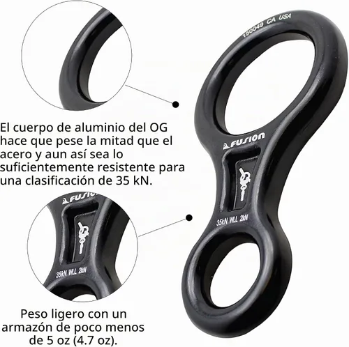 Vista 3 de Fusion Climb Aluminum Descender - Figure 8 Descender Black