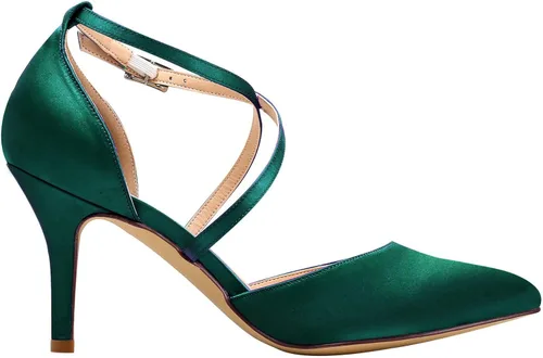Vista 3 de ELEGANTPARK HC1901 - Zapatos de tacón alto para mujer, con puntera puntiaguda, de satén, para boda, novia, fiesta de noche, zapatos de vestir