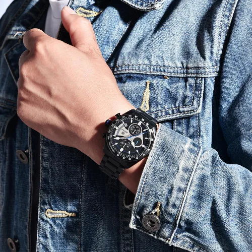 Vista 3 de BY BENYAR Relojes clásicos para hombre, relojes de pulsera militares de acero inoxidable con calendario, resistentes al agua y a los rayones