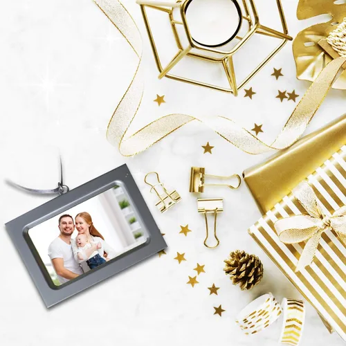 Vista 5 de Marco de fotos horizontal, elegante diseño plateado, juego de 4 piezas para árbol de Navidad, con capacidad para fotos de 2.75 x 1.75 pulgadas