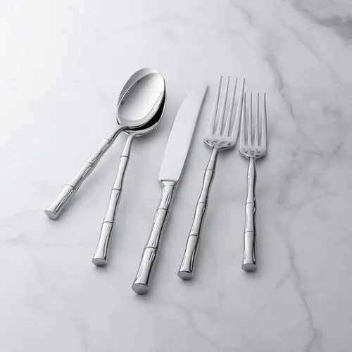 Vista 5 de Supreme Housewares Juego de cubiertos con forma de bambú de 45 piezas, cubiertos de acero inoxidable 18/8, servicio para 8 personas con juego