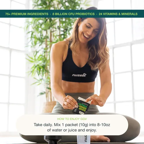 Vista 5 de Nuzest Greens Powder Good Green Vitality - Vitaminas, minerales y superalimentos - Suplemento multivitamínico vegano 0.35 oz (paquete de 5)