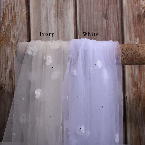Vista 7 de 118'' Cathedral Wedding Veil Floral Bridal Veils Pearl Long Veil with Comb 2 Tier Short Veil for Brides