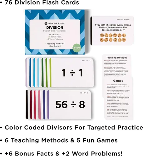 Vista 4 de Think Tank Scholar 152 tarjetas flash de multiplicación y división Tamaño de bolsillo (Todos los hechos 1-12)