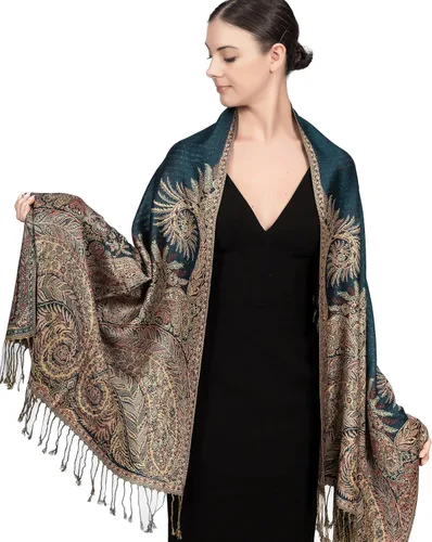 Vista 45 de Achillea Bufanda reversible de pashmina con estampado paisley – Chales y envolturas indios exóticos para vestidos de noche, festivales, todas