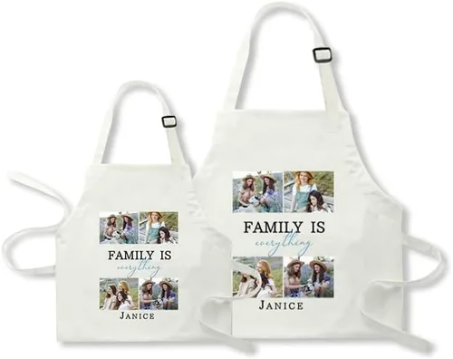 Vista 9 de Paquete de 2 delantales personalizados para padres e hijos, delantales ajustables con foto con nombre personalizado para cocina, cocina, hornear