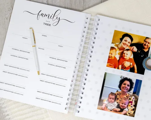 Vista 6 de Personalized Twin Baby Memory Book - Hardcover First Year Album Customized with Babies’ Names - Prompted Baby Journal (Blue Mountains)