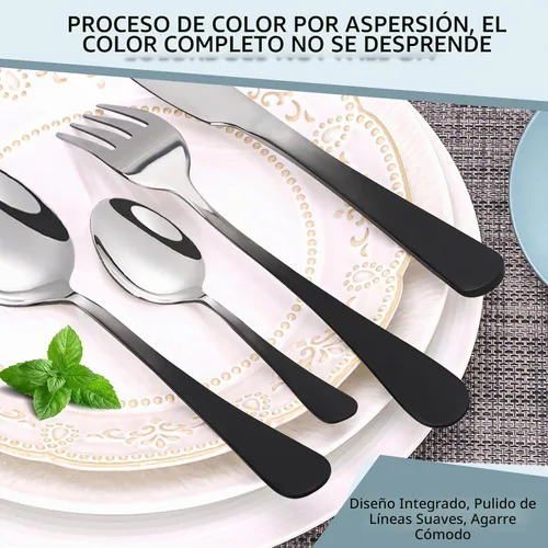 Vista 4 de Juego de cubiertos de 24 piezas, juego de cubiertos de acero inoxidable con soporte para cubiertos, moderno juego de vajilla para comer incluye