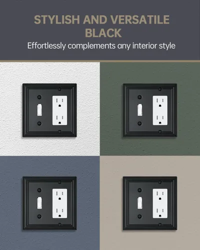Vista 4 de Switch Plates Outlet Covers, 1-Pack Metal Wall Plate, Black Finish Midsize 1 Toggle 1 Decorator Combo Wall Plate, Ideal for GFCI Outlets, Light