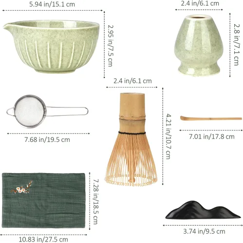 Vista 2 de Juego de tazón de matcha y batidor de té, colección de 7 piezas: cuenco de cerámica de 19 onzas, soporte para batidores, cuchara de bambú