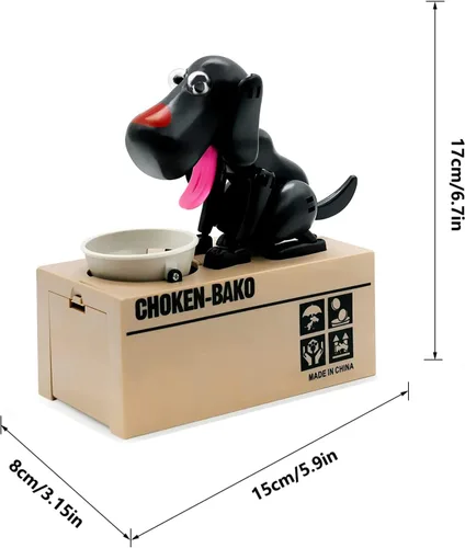 Vista 4 de Alcancía para cachorros, alcancía My Dog, bonita caja de dinero robótica de juguete para masticar monedas, ahorro de dinero, regalo (negro)