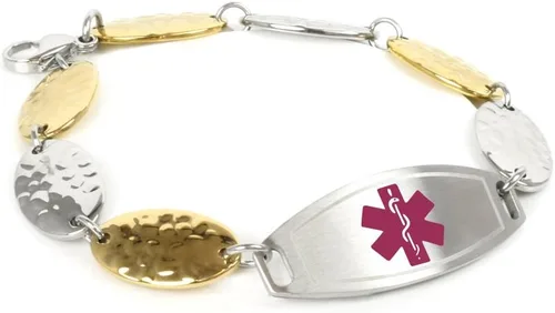 Vista 11 de Womens Medical ID Bracelet with Custom Engraving - 1.5cm Gold Tone Steel Petals
