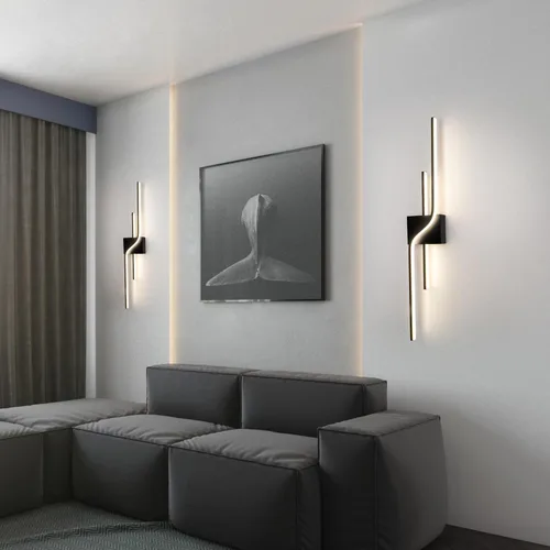 Vista 6 de Apliques de pared LED modernos, iluminación de pared interior negra para sala de estar, accesorios de tocador de baño de 30 pulgadas, lámpara
