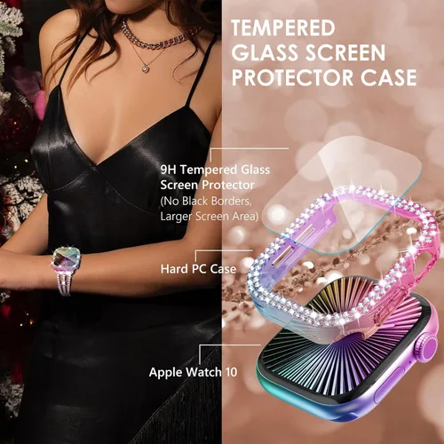 Vista 130 de Surace Bling - Carcasa con protector de pantalla para Apple Watch Series 3, 2, 1 de 1.496 pulgadas