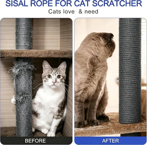 Vista 5 de Cuerda de sisal de 0.236 in para rascador de gatos, reparación y reemplazo del poste rascador de gatos, muebles rascadores de bricolaje – árbol