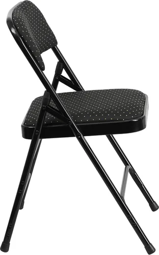 Vista 6 de EMMA + OLIVER Paquete de 2 sillas plegables curvadas de metal de tela con patrón negro Triple Braced, Double-Hinged, Fabric Upholstery
