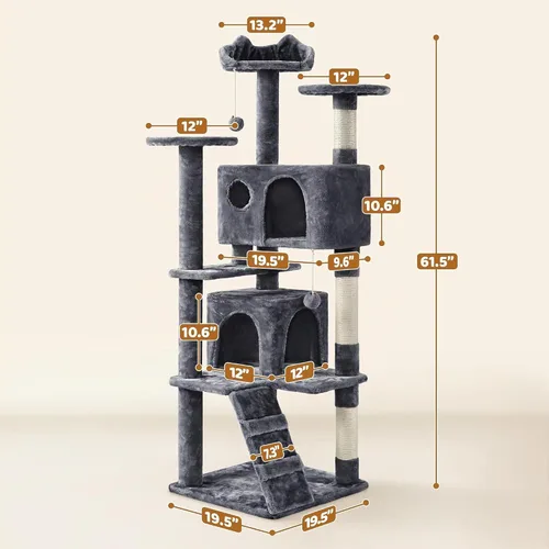 Vista 3 de Yaheetech - Torre de árbol para gatos de 62 pulgadas, torre para gatitos de interior, muebles para mascotas con doble refugio, postes para rascar