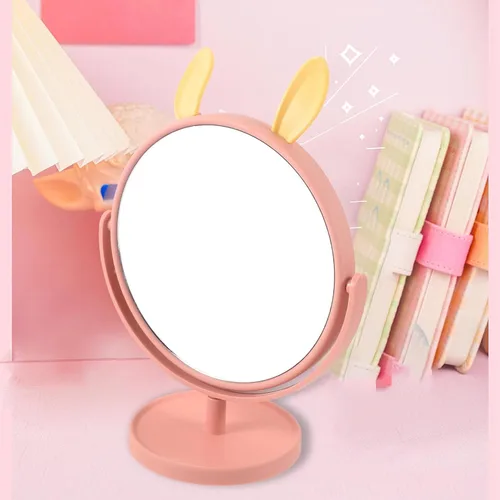 Vista 5 de LALAFINA Espejo de maquillaje para escritorio, con forma de orejas de conejo, cosmético de mesa para el hogar, dormitorio, baño, corte de pelo