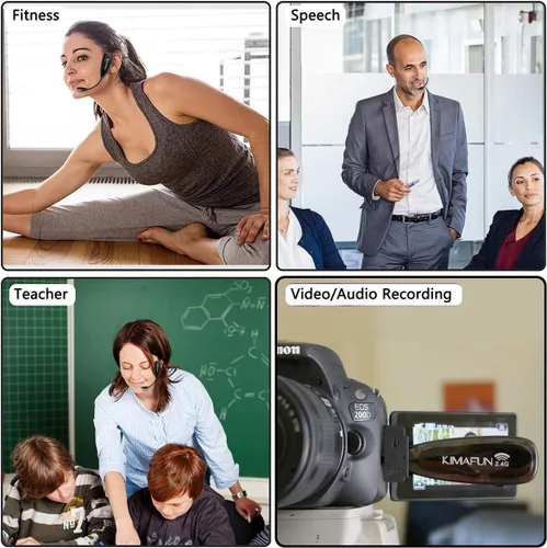 Vista 7 de KIMAFUN - Sistema de micrófono inalámbrico con auriculares, sin necesidad de Bluetooth, micrófono de cabeza impermeable para instructor de fitness