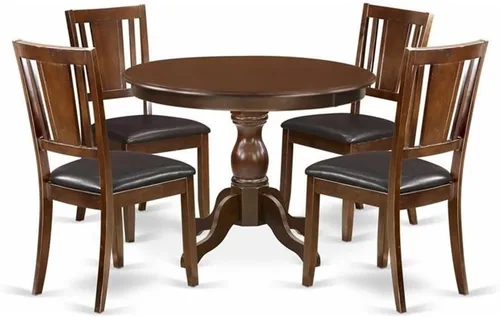 Vista 8 de East West Furniture HBDU3-MAH-C - Juego de comedor de 3 piezas que contiene una mesa de comedor redonda con pedestal y 2 sillas de cocina tapizadas