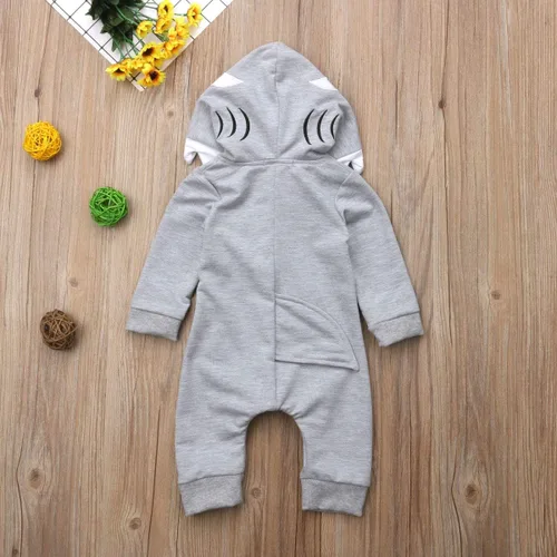 Vista 3 de Traje de Halloween para bebé recién nacido, con capucha, con cremallera, mameluco de manga larga Gris