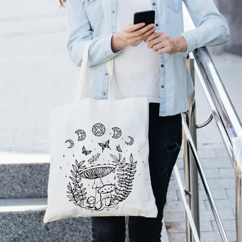 Vista 7 de THEYGE Large Cute Tote Bag for Women Reusable Shopping Grocery Canvas Bag Negro hongo