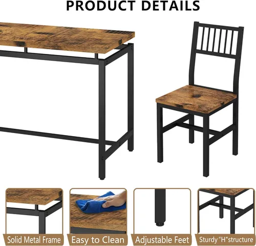 Vista 5 de AWQM Juego de mesa de comedor de 47.2 pulgadas para 4, mesa industrial con 4 sillas curvas, juego de mesa de cocina rectangular de 5 piezas