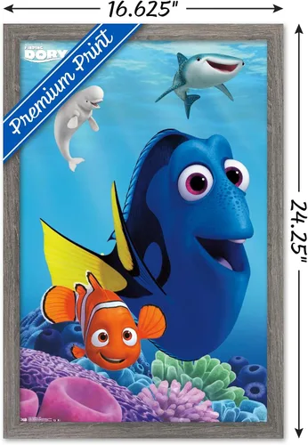 Vista 3 de Trends International Disney Pixar Finding Dory - Póster de pared de Dory, 14.725 x 22.375 pulgadas, versión enmarcada de madera de granero