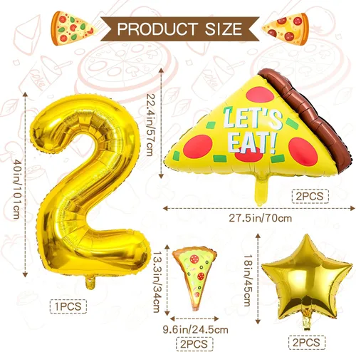 Vista 2 de 7 globos de pizza, número de cumpleaños de pizza, globos de aluminio de Mylar para pizza, suministros de fiesta, decoraciones de cumpleaños